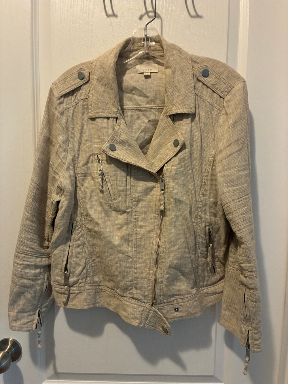LOFT Beige Textured Moto Jacket